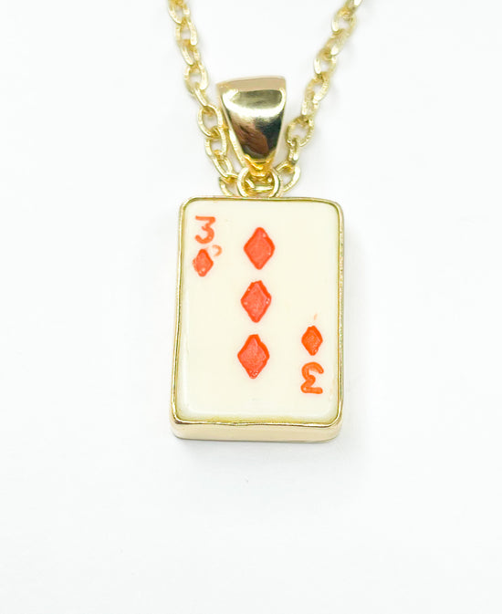 Load image into Gallery viewer, 3 Of Diamond Bone Card Pendant - Alchemia
