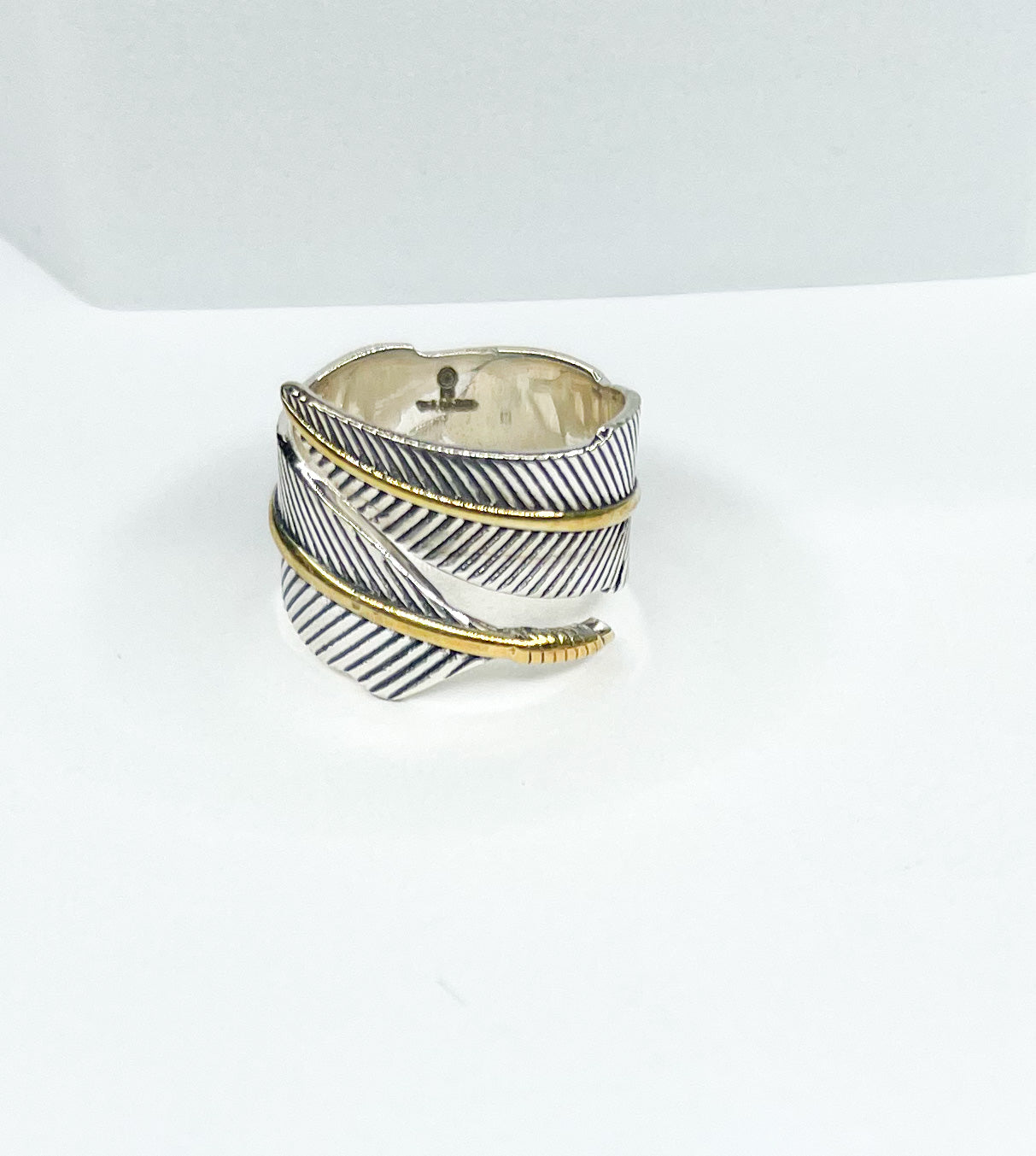 Wrap Leaf & Gold Trim Ring - Solid Sterling Silver