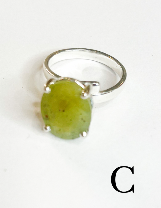 Green Sapphire Prong Ring - Solid Sterling Silver