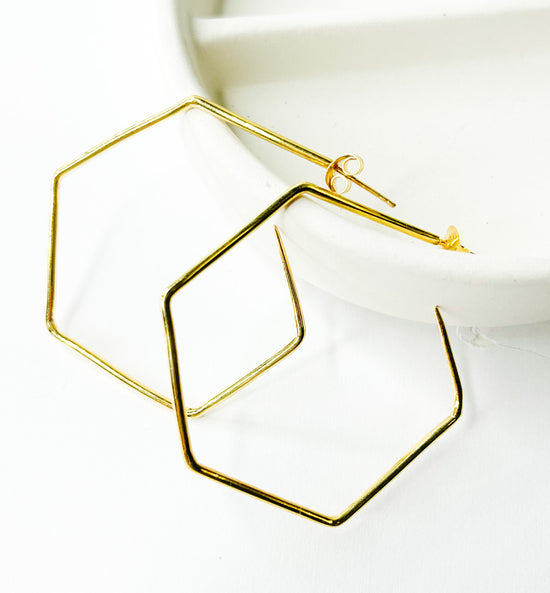 Load image into Gallery viewer, Hexagon Post Hoops-18k Plate over Solid Sterling Silver
